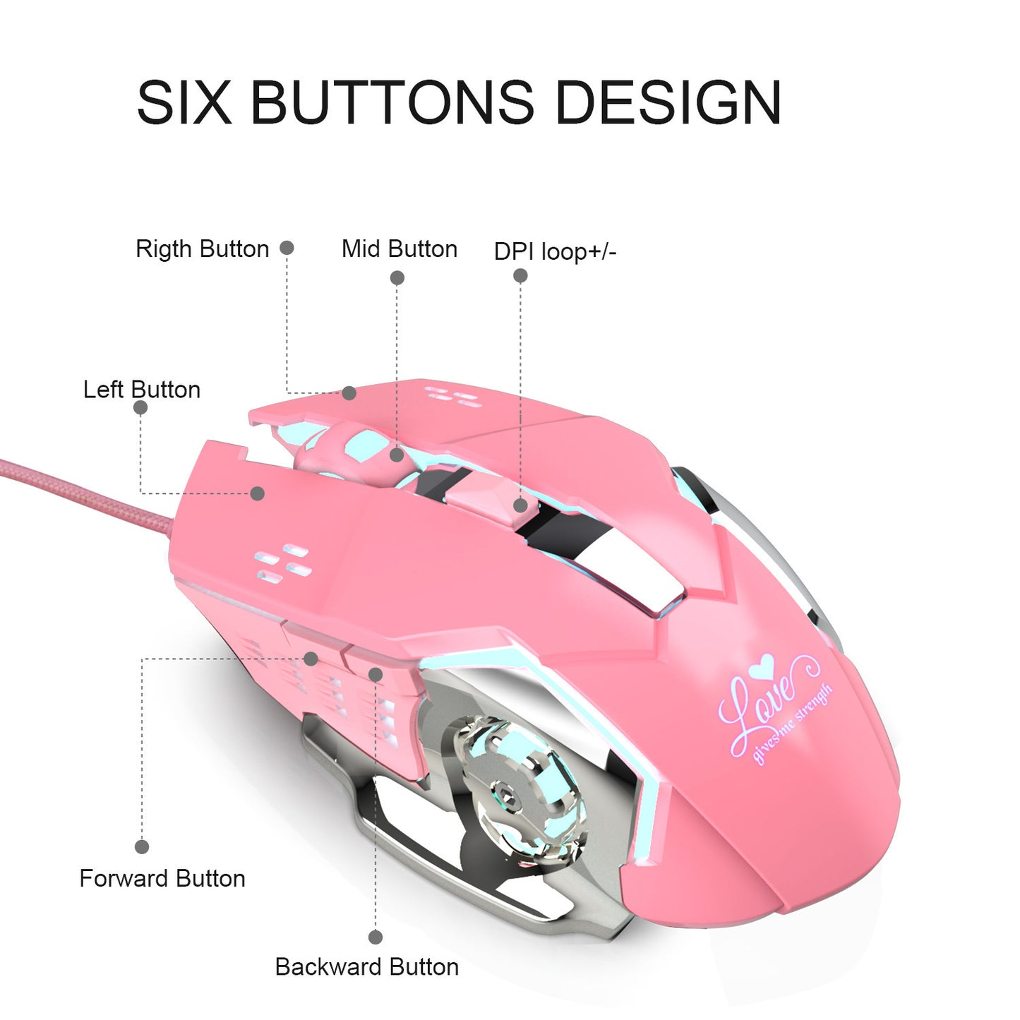 Pink Gaming Mouse White Light Design - GadgetGameHub