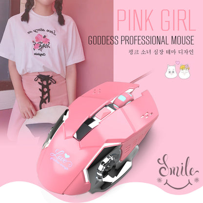 Pink Gaming Mouse White Light Design - GadgetGameHub