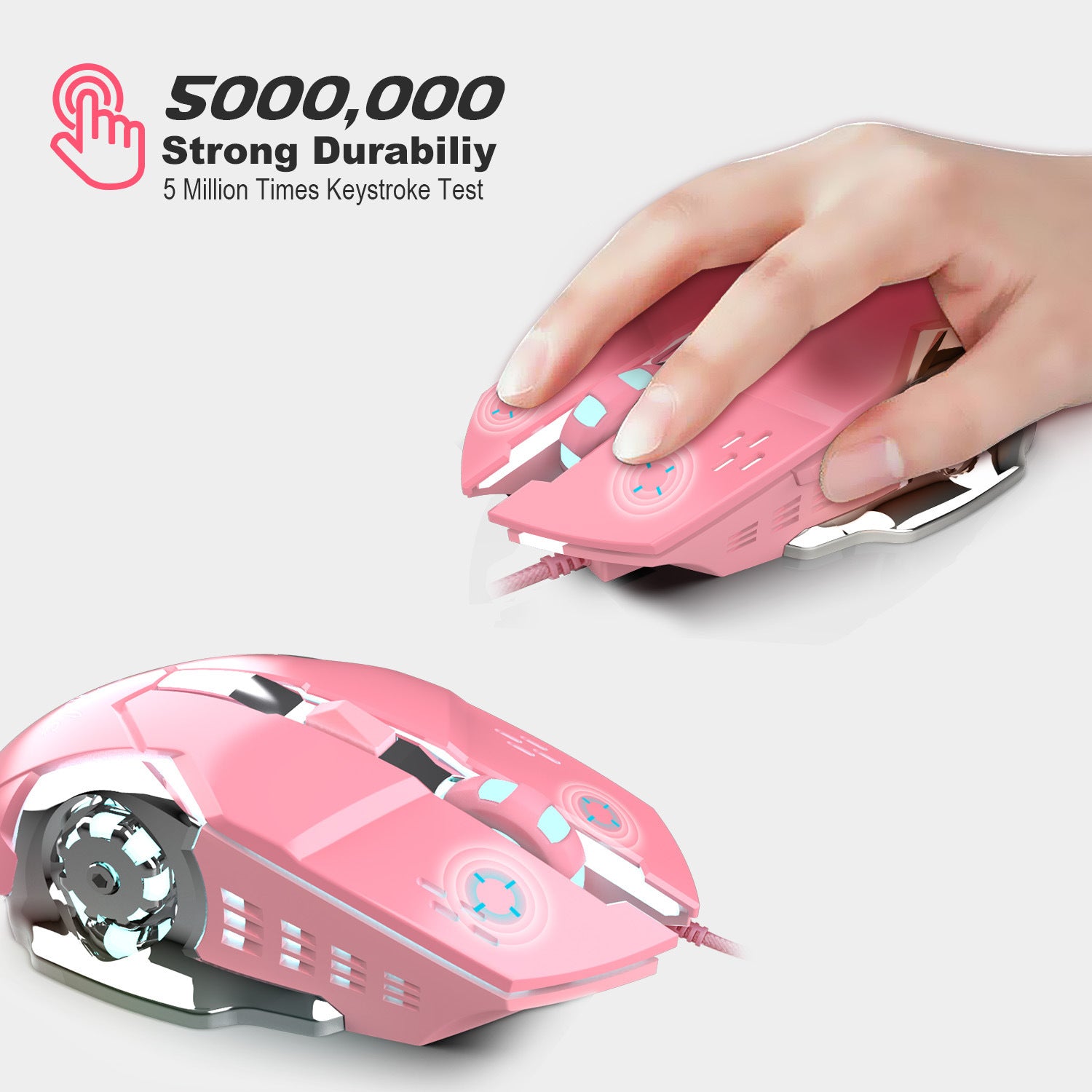 Pink Gaming Mouse White Light Design - GadgetGameHub